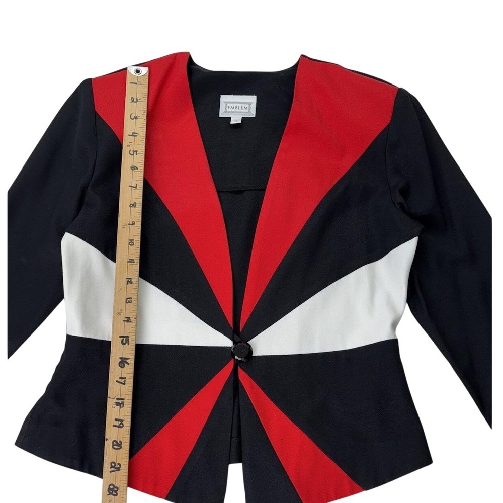 Emblem‎ Black Red White Geometric Blazer Jacket Women's Size 11 Hook Closure